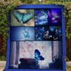 Blue Butterfly On The Books Quilt Blanket  Quilt